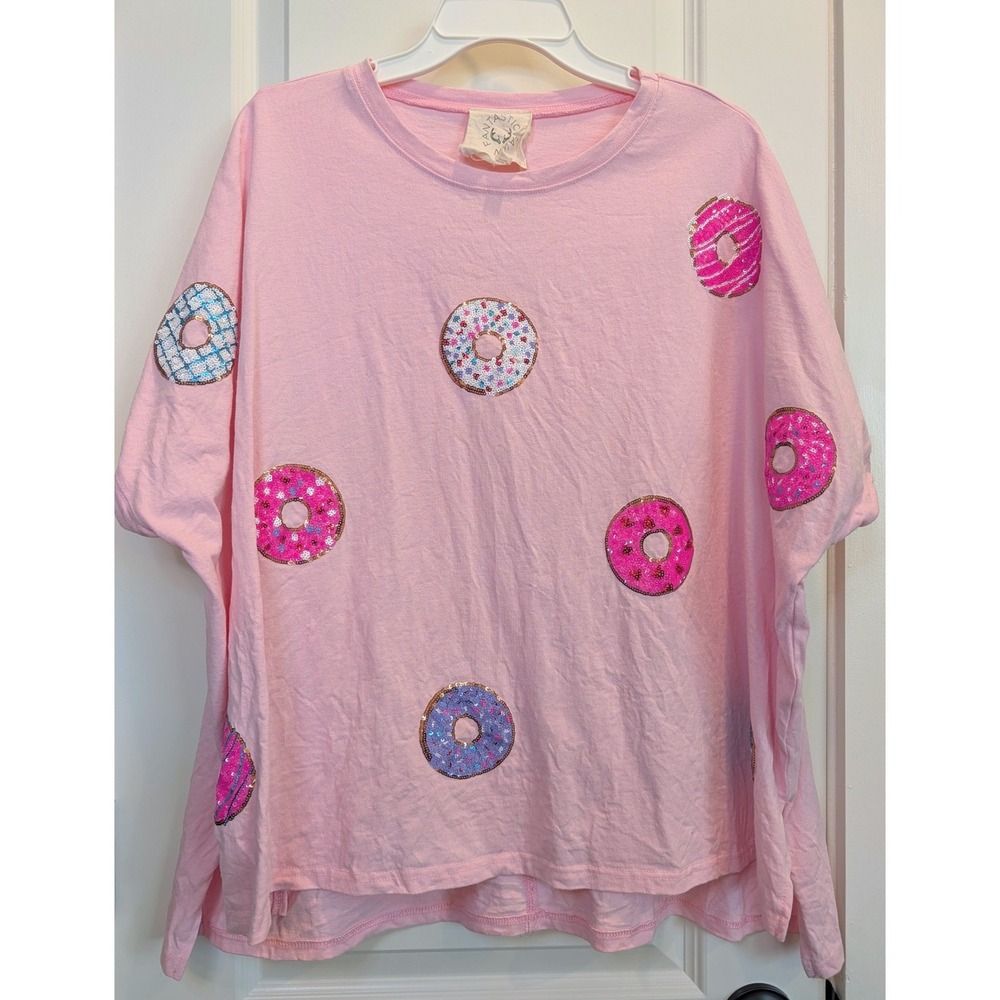 Fantastic Fawn Sequin Donut Pink T-Shirt